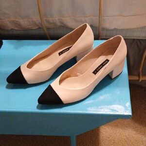 Zara Black and Cream Block Heel Shoes